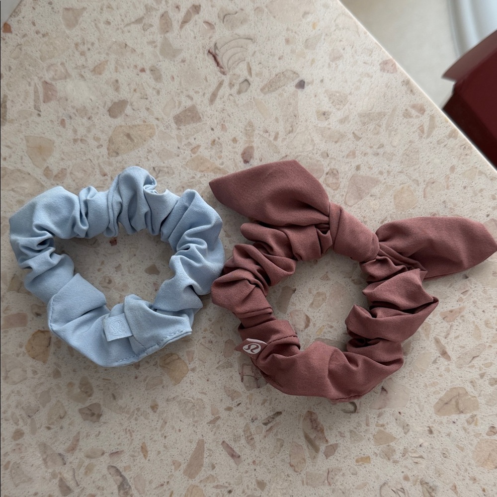 Lululemon Scrunchie Set - Light Blue and Dusty Rose